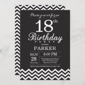 Invitation 18e anniversaire Chevron noir et blanc (Devant / Derrière)