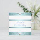 Invitation 18e anniversaire Coeurs métalliques d'argent blanc (Debout devant)