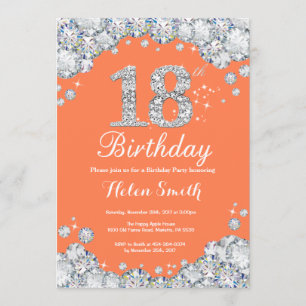 Invitation 18e anniversaire Coral and Silver Diamond