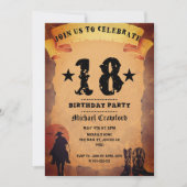 Invitation 18e anniversaire cowboy vieux papier cheval cheval (Devant)