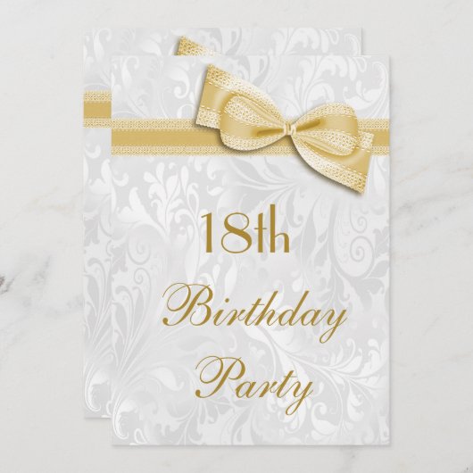 Invitation 18e anniversaire Damask et Faux Bow (Devant / Derrière)
