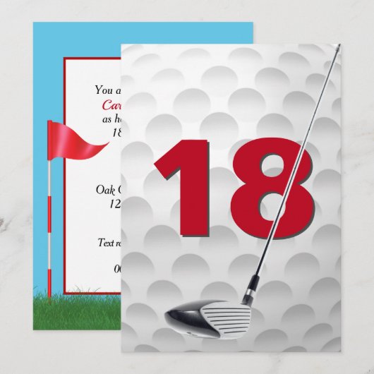 Invitation 18e anniversaire de la fête de golf Thème (Devant / Derrière)