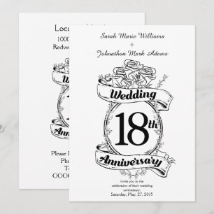 Invitation 18e Anniversaire de Mariage Roses Noires et Blanch