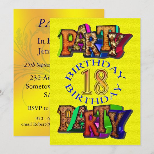 Invitation 18e anniversaire de naissance (Devant / Derrière)
