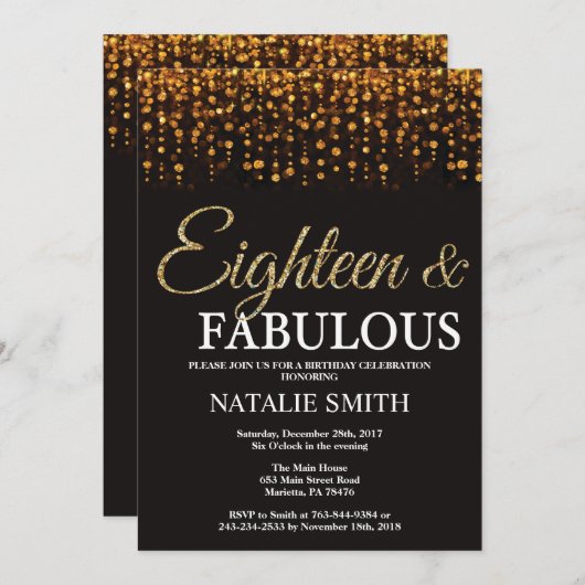 Invitation 18e anniversaire Dix-huit et fabuleuse Parties sci (Devant / Derrière)