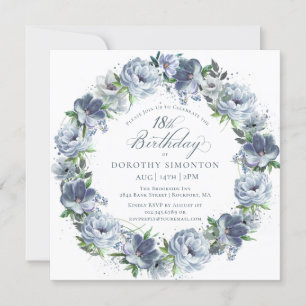 Invitation 18e anniversaire Dusty Blue Flower Wreath