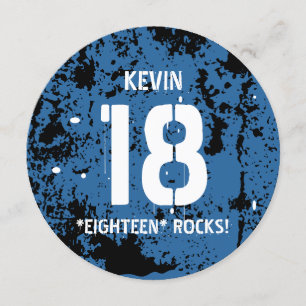 Invitation 18e anniversaire Eighteen Rocks BLUE Grunge F18Z