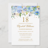 Invitation 18e anniversaire Elégant Blue Gold Floral Invitati (Devant)