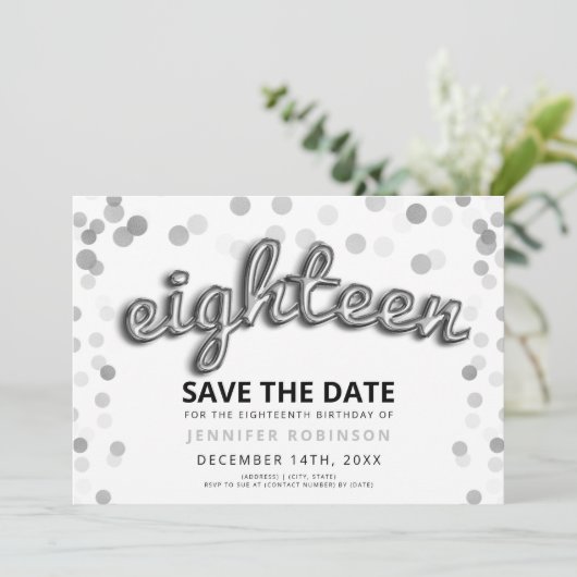 Invitation 18e anniversaire Enregistrer la date Parties scint (Debout devant)