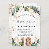 Invitation 18e anniversaire eucalyptus verdure pailleté éléga (Devant / Derrière)