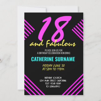 Invitation 18e anniversaire fabuleux Dix-huit Ans