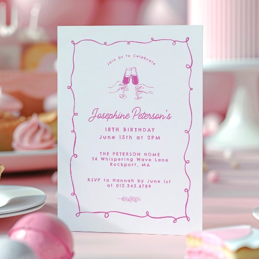 Invitation 18e Anniversaire Fête Doodle Whimsical Rose