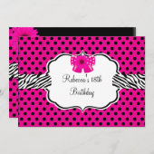 Invitation 18e anniversaire fête rose Zebra rose Fleur (Devant / Derrière)