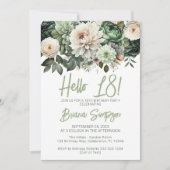 Invitation 18e anniversaire fête Sage vert Floral (Devant)
