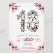 Invitation 18e anniversaire fille photo Collage rose Fleur bl (Devant / Derrière)