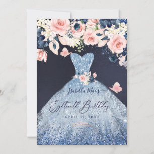 Invitation 18e anniversaire Floral Dusty Blue Parties scintil