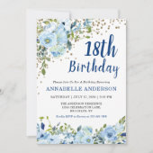Invitation 18e anniversaire Floral Navy Blue Gold Parties sci (Devant)