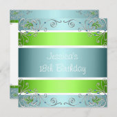 Invitation 18e anniversaire Florale d'argent blanc blanc bleu (Devant / Derrière)