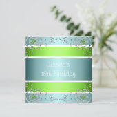 Invitation 18e anniversaire Florale d'argent blanc blanc bleu (Debout devant)