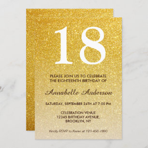 Invitation 18e anniversaire Glam Yellow Gold Parties scintill