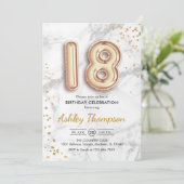 Invitation 18e anniversaire - Gold Balloons effet marbre (Debout devant)