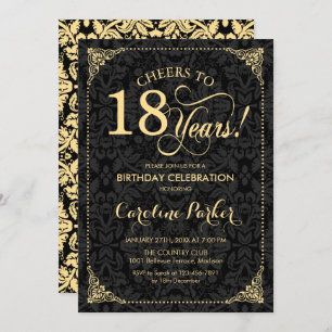 Invitation 18e anniversaire - Gold Black Damask