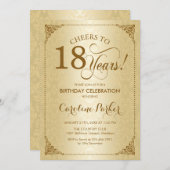 Invitation 18e anniversaire - Gold Damask (Devant / Derrière)