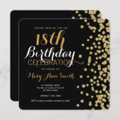 Invitation 18e anniversaire Gold Faux Parties scintillant Con (Devant / Derrière)