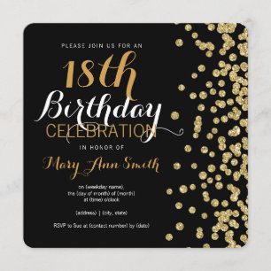 Invitation 18e anniversaire Gold Faux Parties scintillant Con