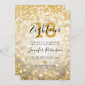 Invitation 18e anniversaire Gold Glam Parties scintillant Lum (Devant / Derrière)