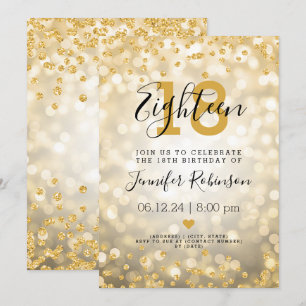 Invitation 18e anniversaire Gold Glam Parties scintillant Lum