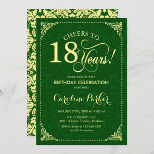 Invitation 18e anniversaire - Gold Green Damask