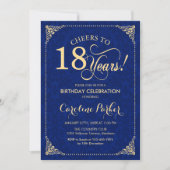 Invitation 18e anniversaire - Gold Navy Blue Damask (Devant)