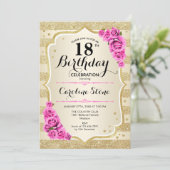 Invitation 18e anniversaire - Gold Stripes Roses Rose Invitat (Debout devant)