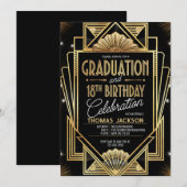 Invitation 18e anniversaire Graduation 1920s Black Gold Schem (Devant / Derrière)