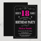 Invitation 18e anniversaire Hot rose noir Chalkboa (Devant / Derrière)