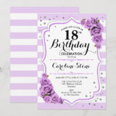 Invitation 18e anniversaire - Lavande Blanc Fleurs pourpres (Devant / Derrière)