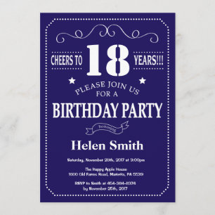 Invitation 18e anniversaire Marine Bleu et blanc