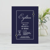 Invitation 18e anniversaire Marine Bleue avec White Frame Par (Debout devant)