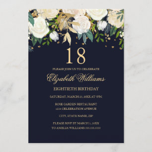 Invitation 18e anniversaire Marine Gold Floral 18e anniversai