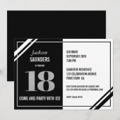 Invitation 18e anniversaire moderne Black and White Party (Devant / Derrière)