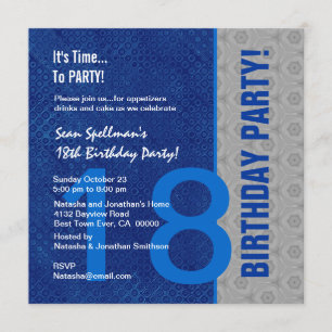 Invitation 18e anniversaire Moderne Bleu et Argent S306