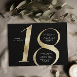 Invitation 18e anniversaire moderne minimaliste noir et or<br><div class="desc">L'invitation minimaliste moderne 18ème anniversaire comprend un faux film d'or stylé numéro 18 et les détails de votre fête en police serif classique sur couleur arrière - plan noire, simple et élégant, grande invitation à l'anniversaire surprise pour les hommes et les femmes. la couleur arrière - plan noire peut être...</div>