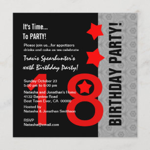 Invitation 18e anniversaire moderne rouge argent noir A12 rou