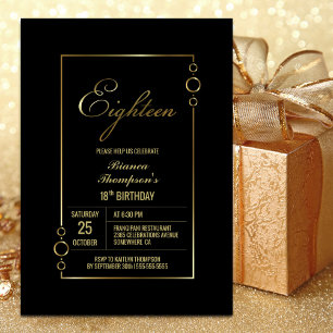 Invitation 18e anniversaire Noir avec Gold Frame Party