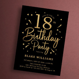 Invitation 18e Anniversaire Noir Or