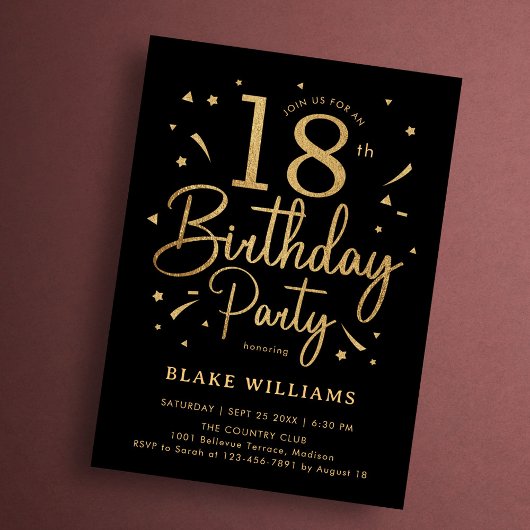 Invitation 18e Anniversaire Noir Or