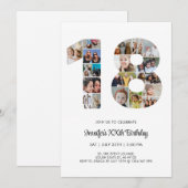 Invitation 18e anniversaire Numéro 18 Photo personnalisée Col (Devant / Derrière)