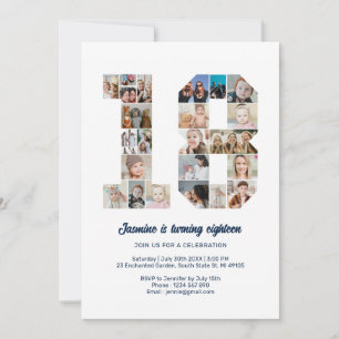 Invitation 18e anniversaire Numéro 18 Photo personnalisée Col