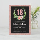 Invitation 18e anniversaire ou tout âge rose rousse parties s (Debout devant)